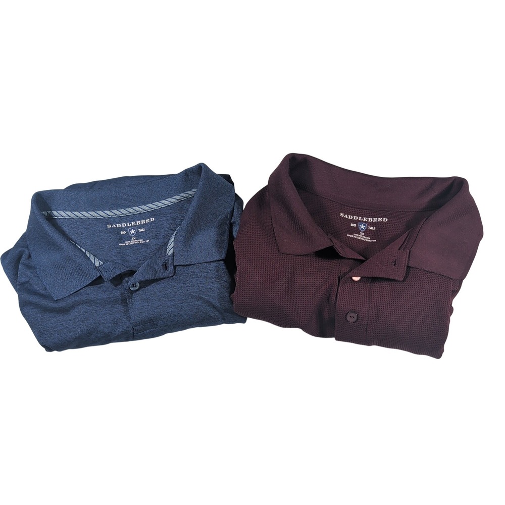 Saddlebred Polo Shirt Mens 3XT Blue Burgundy Performance Lot 2 Short Long Sleeve